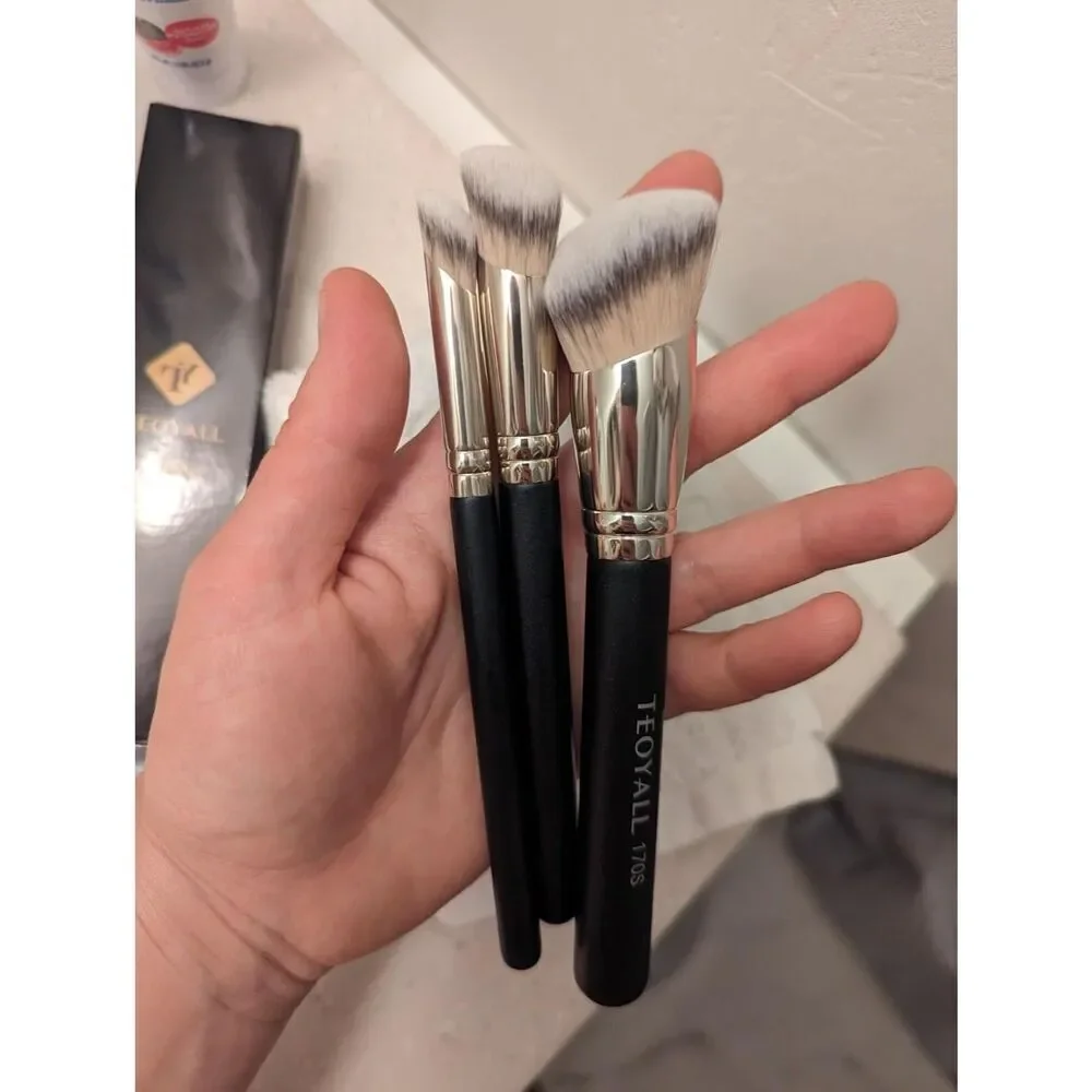 Teoyall 3Pieces Black 270S/370S Angled Synthetic Kabuki Cosmetic Brush Set